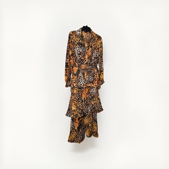 Beulah Style Dresses & Skirts - Beulah Style Animal Print Ruffle Tiered Long Sleeve Dress  Size Med Vacay